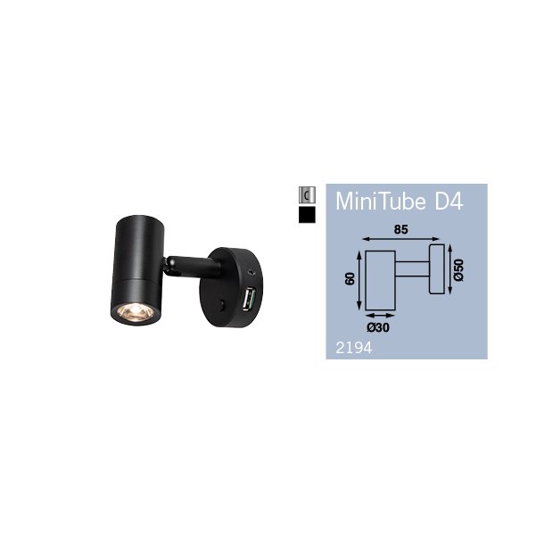 Spotlampe "Minitube D4" 12V USB